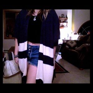 Oversized Striped Fringe Poncho